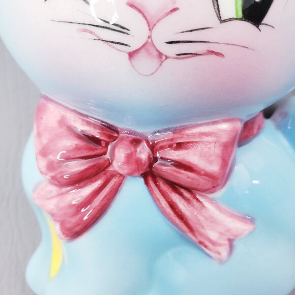 Vintage 1950s Norcrest Blue Kitschy Cat Kitten Kitty Wall Pocket Planter Vase - Picture 6 of 10